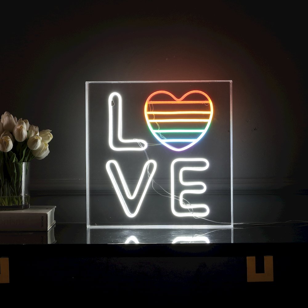 Love Square Contemporary Glam Acrylic Box Usb Operated Led Neon Light. Picture 5