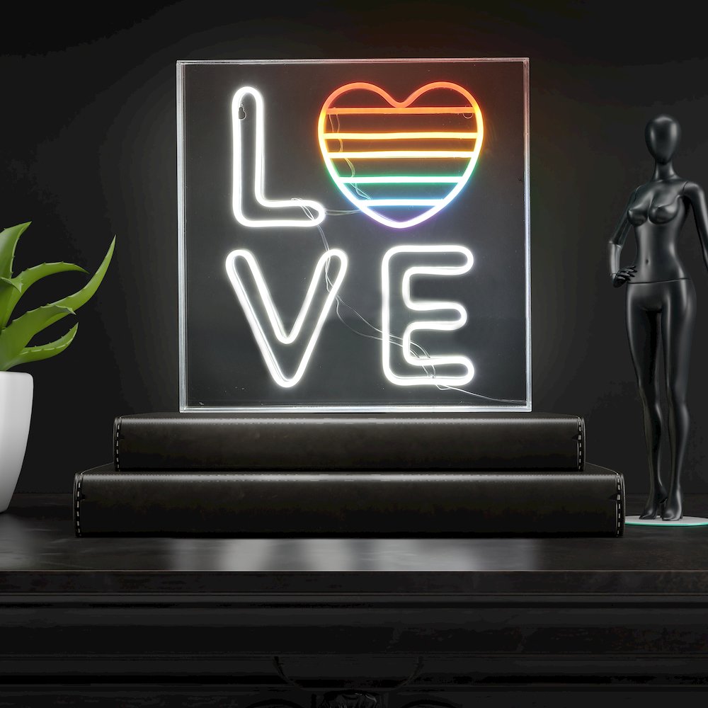 Love Square Contemporary Glam Acrylic Box Usb Operated Led Neon Light. Picture 6