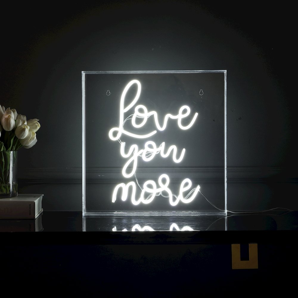 Love You More Square Contemporary Glam Acrylic Box Usb Operated Led Neon Light. Picture 5