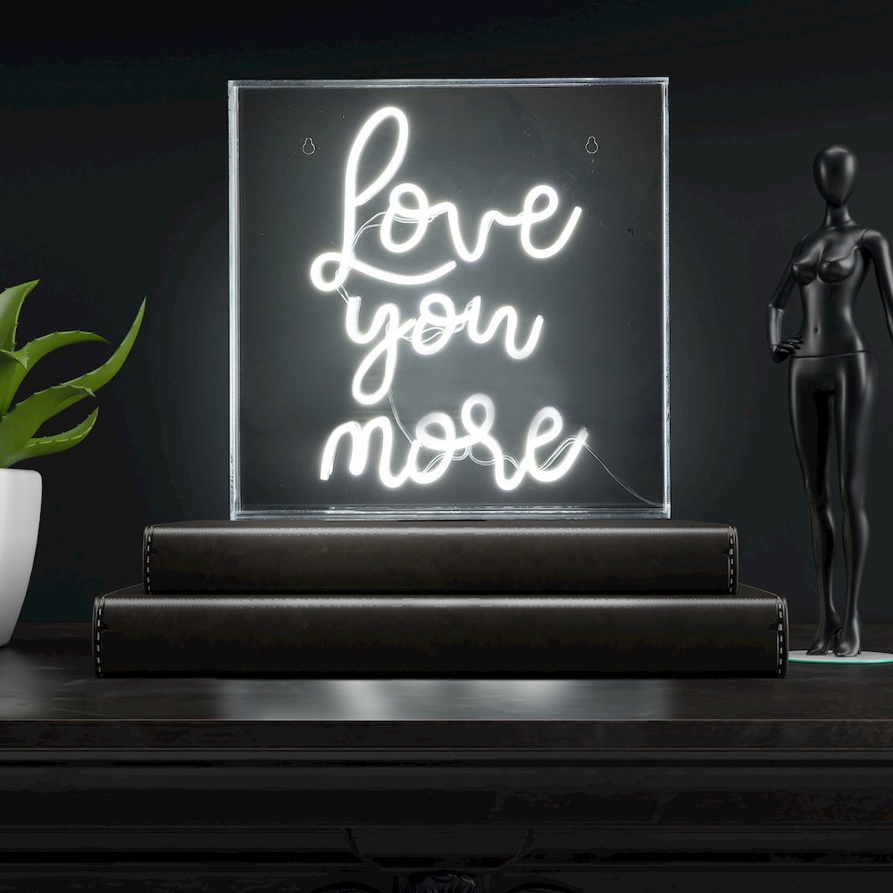 Love You More Square Contemporary Glam Acrylic Box Usb Operated Led Neon Light. Picture 6