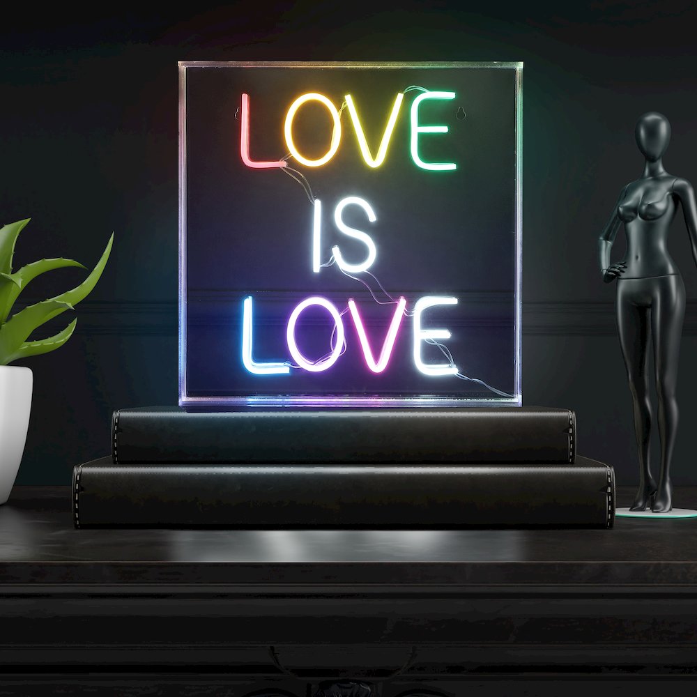 Love Is Love Square Contemporary Glam Acrylic Box Usb Operated Led Neon Light. Picture 6