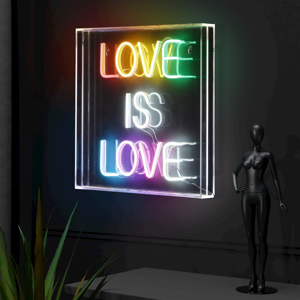 Love Is Love Square Contemporary Glam Acrylic Box Usb Operated Led Neon Light. Picture 7