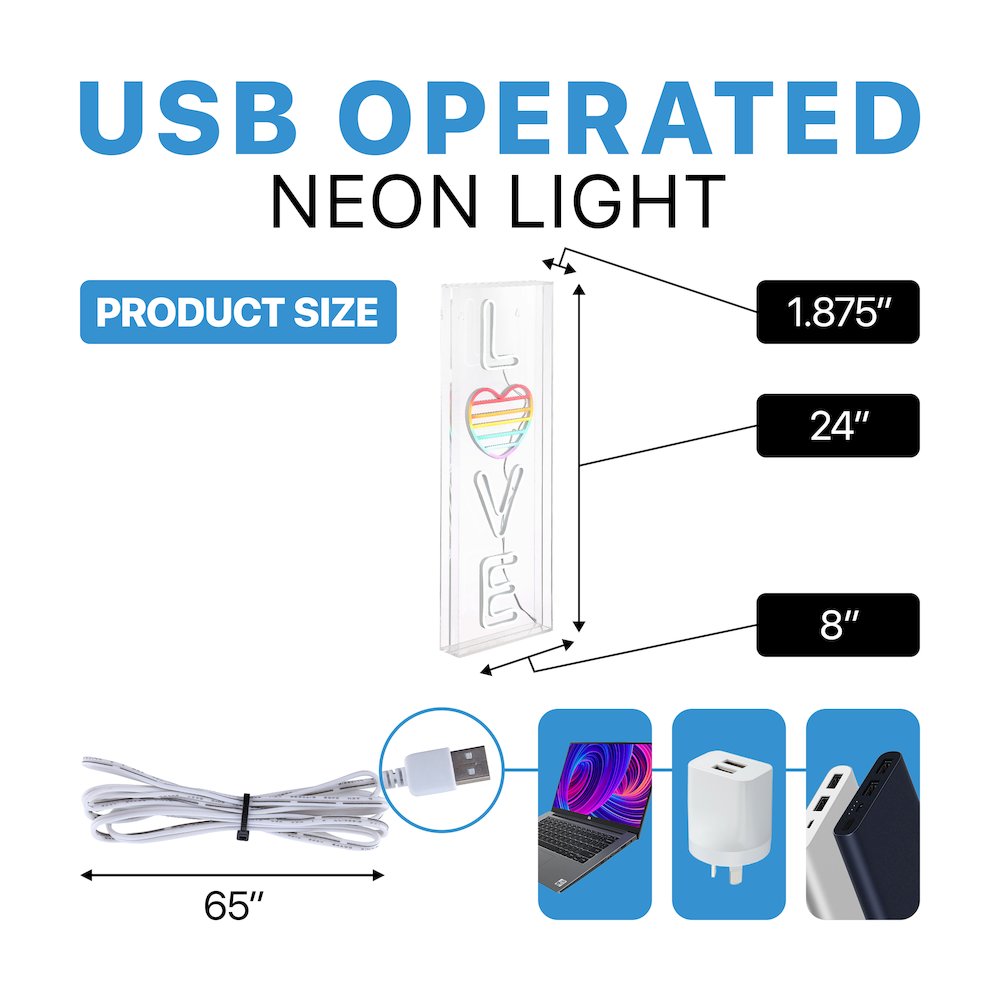 Love Contemporary Glam Acrylic Box Usb Operated Led Neon Light. Picture 3