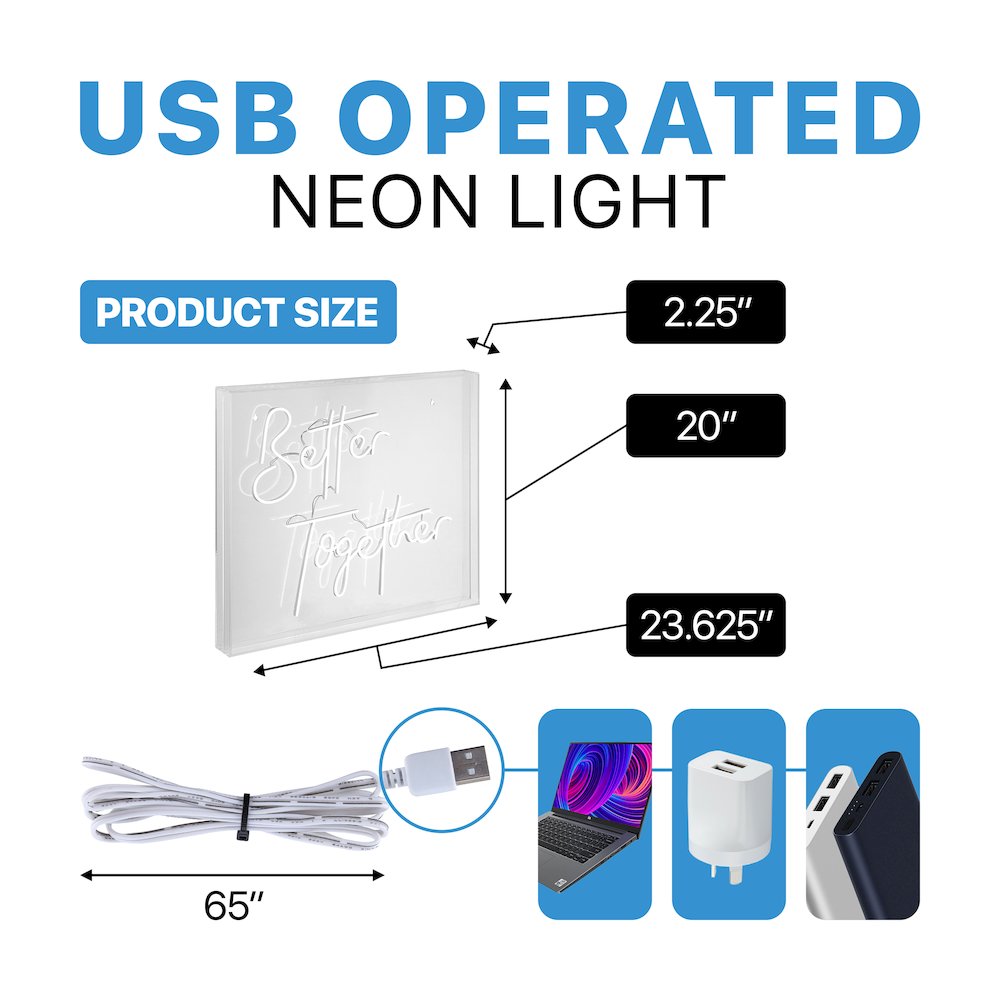 Better Together Contemporary Glam Acrylic Box Usb Operated Led Neon Light. Picture 3