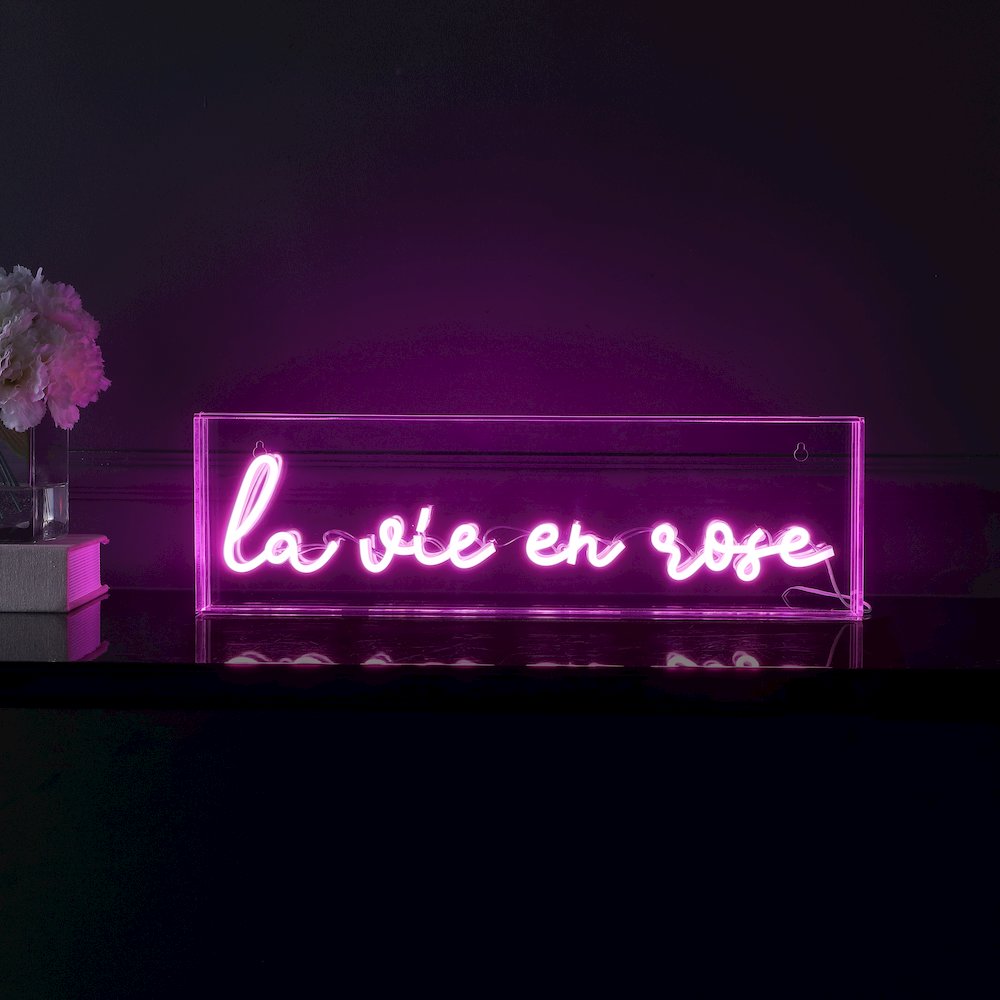 La Vie En Rose Contemporary Glam Acrylic Box Usb Operated Led Neon Light. Picture 5