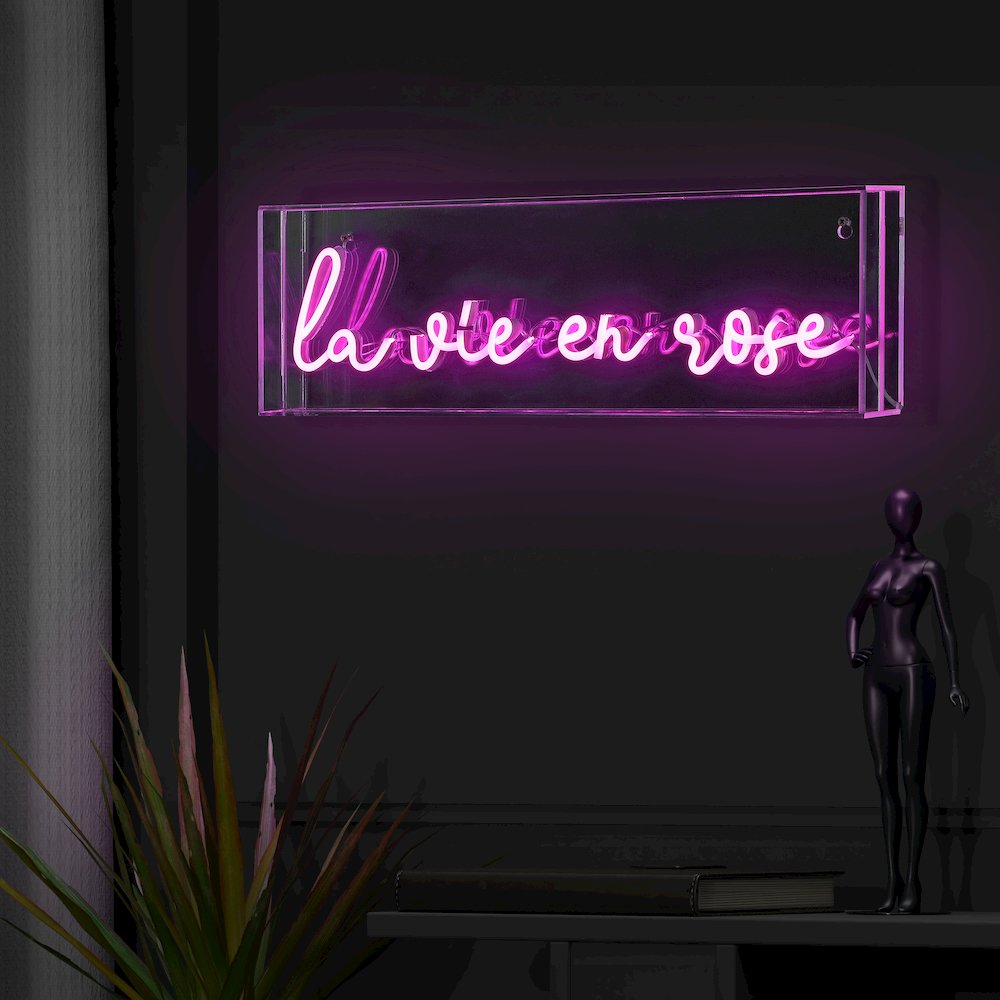 La Vie En Rose Contemporary Glam Acrylic Box Usb Operated Led Neon Light. Picture 7