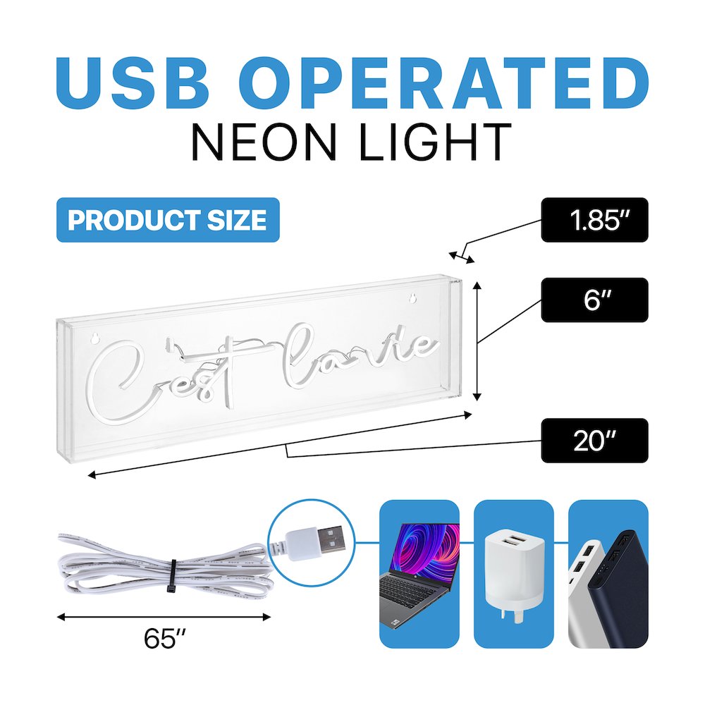 Cest La Vie Contemporary Glam Acrylic Box Usb Operated Led Neon Light. Picture 3