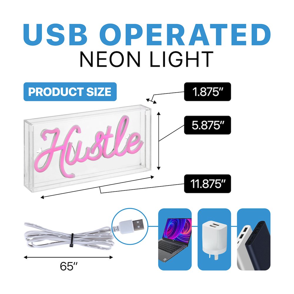 Hustle Contemporary Glam Acrylic Box Usb Operated Led Neon Light. Picture 3