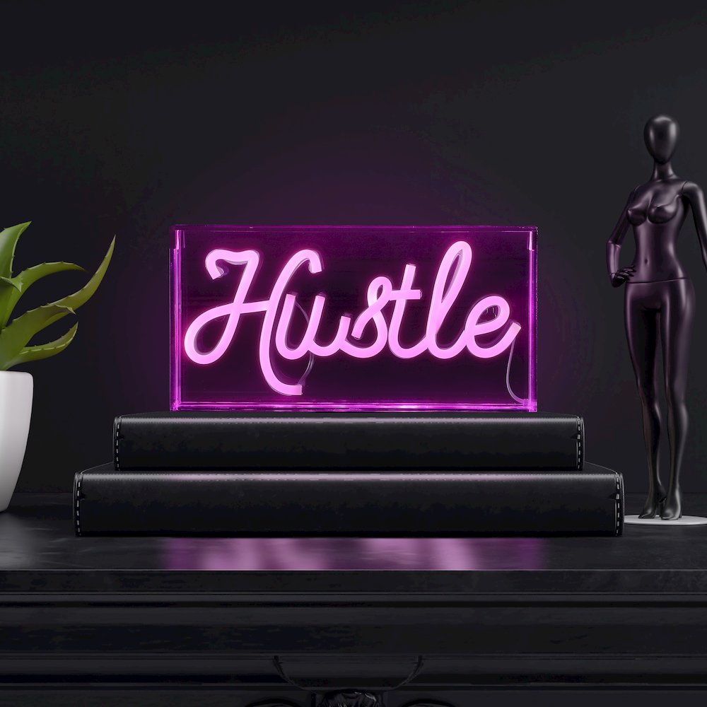 Hustle Contemporary Glam Acrylic Box Usb Operated Led Neon Light. Picture 6