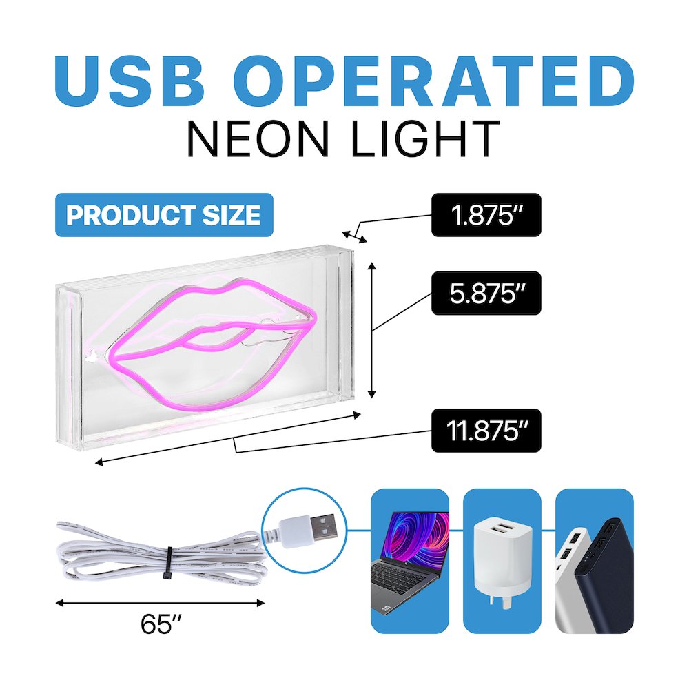 Lips Contemporary Glam Acrylic Box Usb Operated Led Neon Light. Picture 3