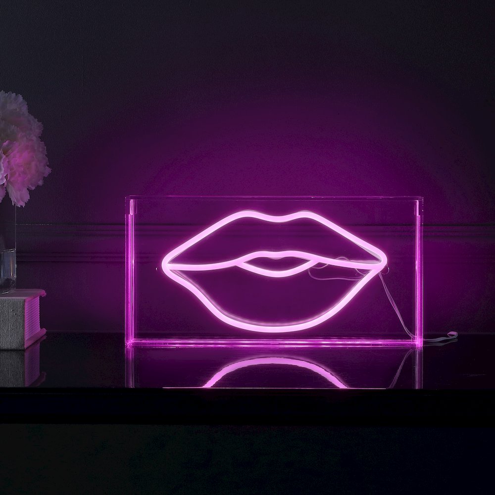 Lips Contemporary Glam Acrylic Box Usb Operated Led Neon Light. Picture 5