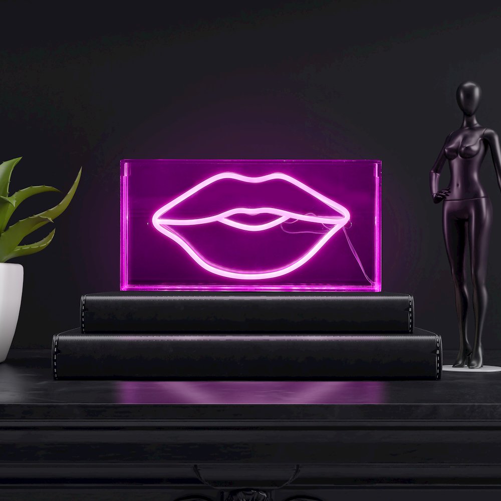 Lips Contemporary Glam Acrylic Box Usb Operated Led Neon Light. Picture 6