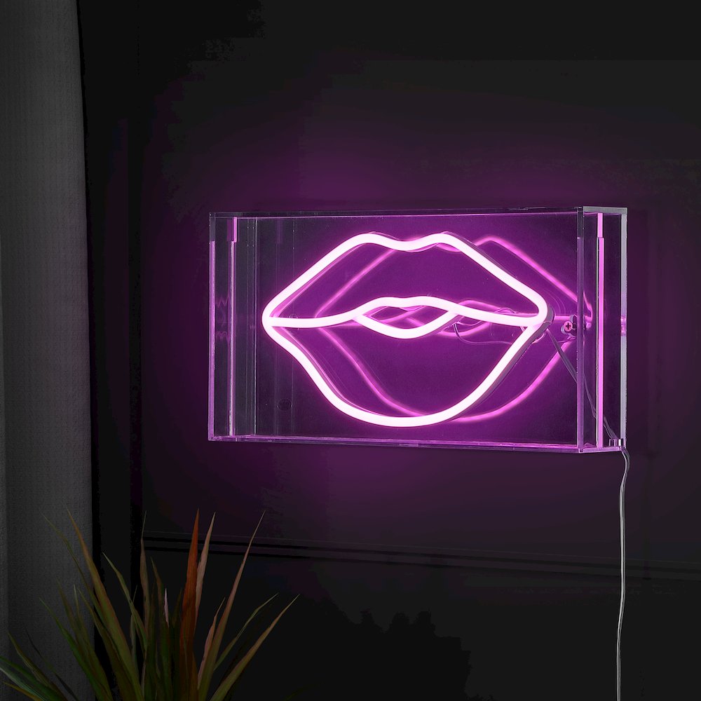 Lips Contemporary Glam Acrylic Box Usb Operated Led Neon Light. Picture 7