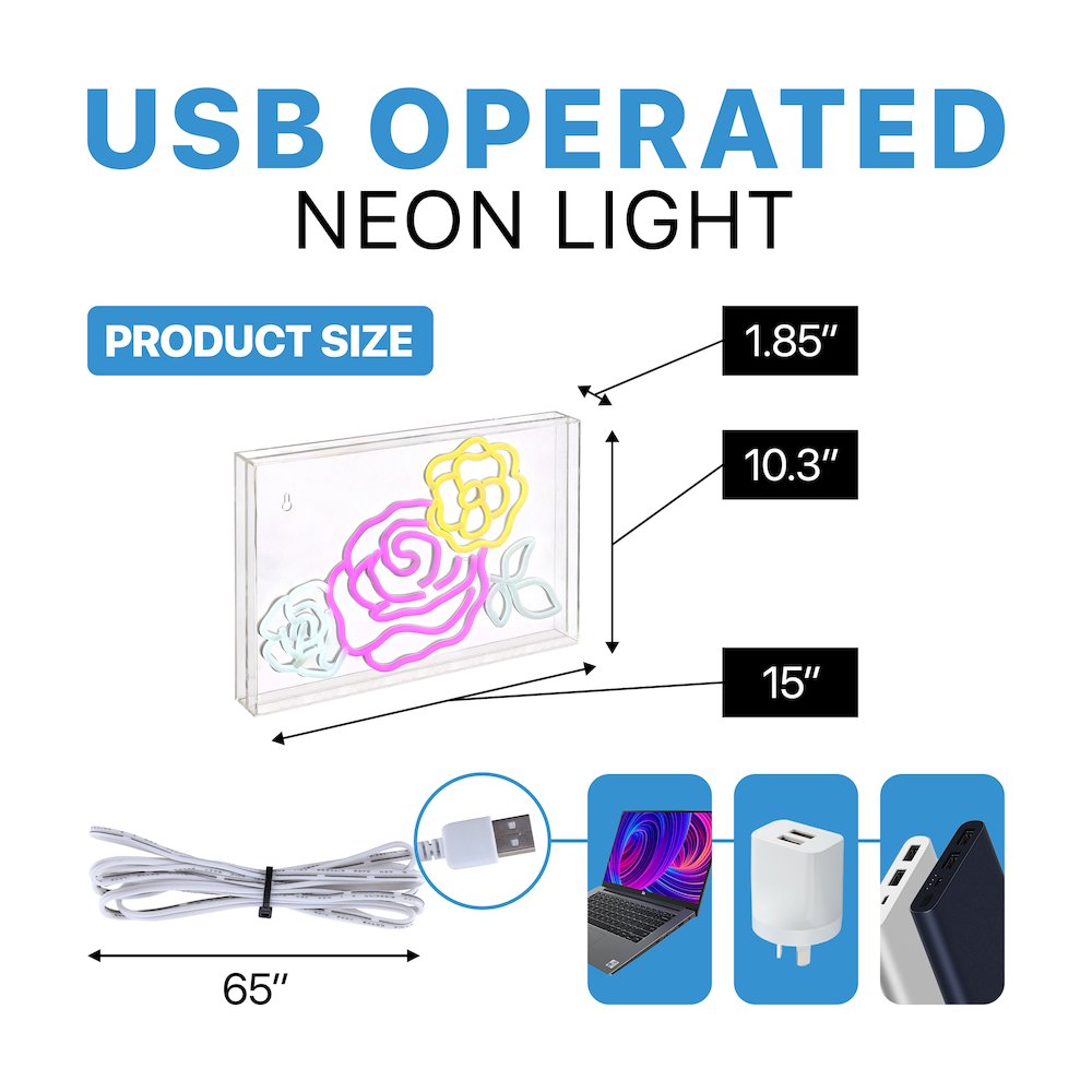 Crowd Of Roses Contemporary Glam Acrylic Box Usb Operated Led Neon Light. Picture 3