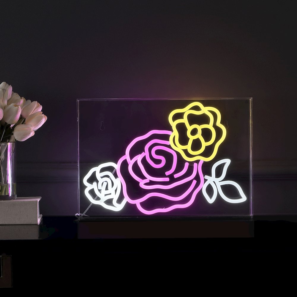 Crowd Of Roses Contemporary Glam Acrylic Box Usb Operated Led Neon Light. Picture 5