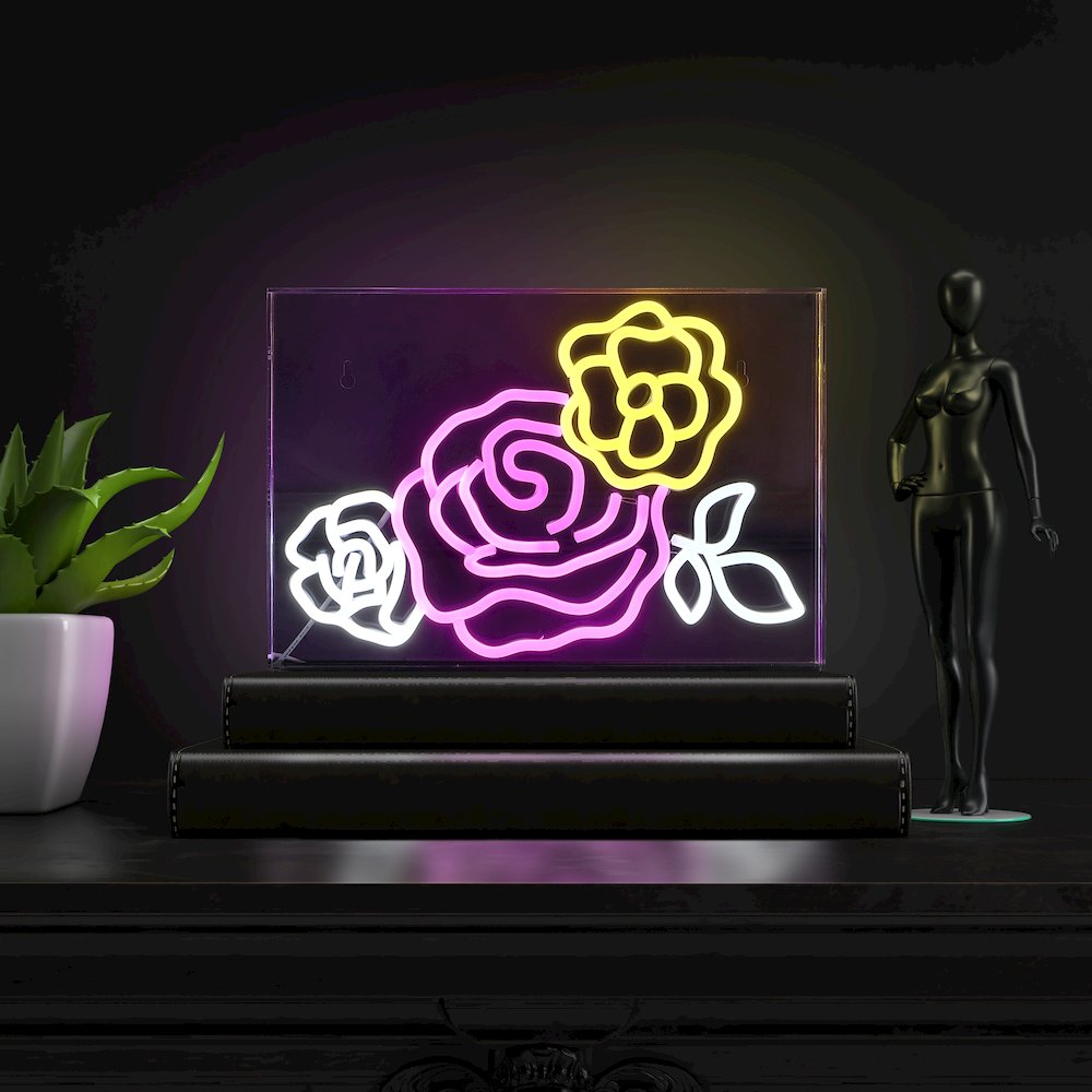 Crowd Of Roses Contemporary Glam Acrylic Box Usb Operated Led Neon Light. Picture 6
