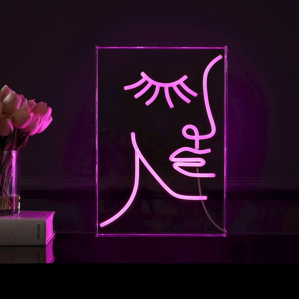 Half Face Contemporary Glam Acrylic Box Usb Operated Led Neon Light. Picture 5