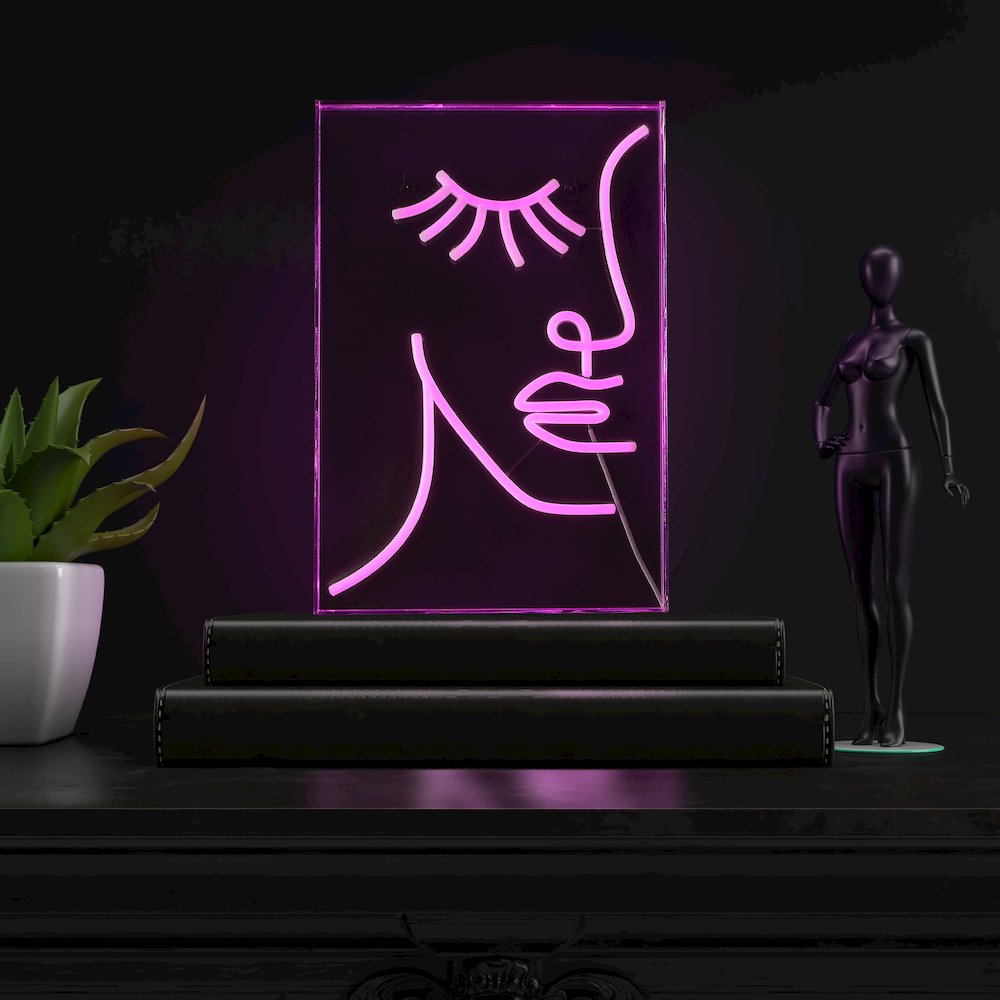 Half Face Contemporary Glam Acrylic Box Usb Operated Led Neon Light. Picture 6