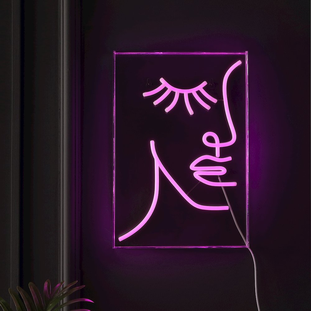 Half Face Contemporary Glam Acrylic Box Usb Operated Led Neon Light. Picture 2