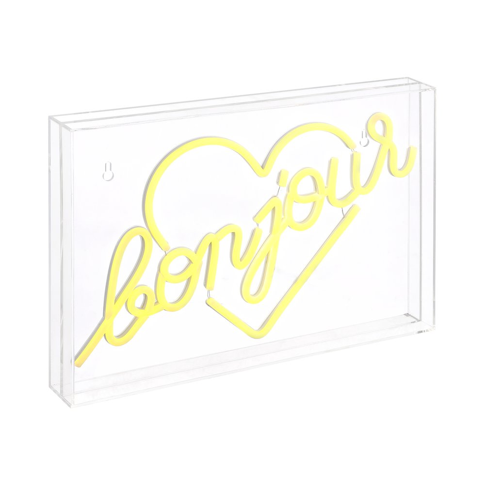 Bonjour Heart Contemporary Glam Acrylic Box Usb Operated Led Neon Light. Picture 4