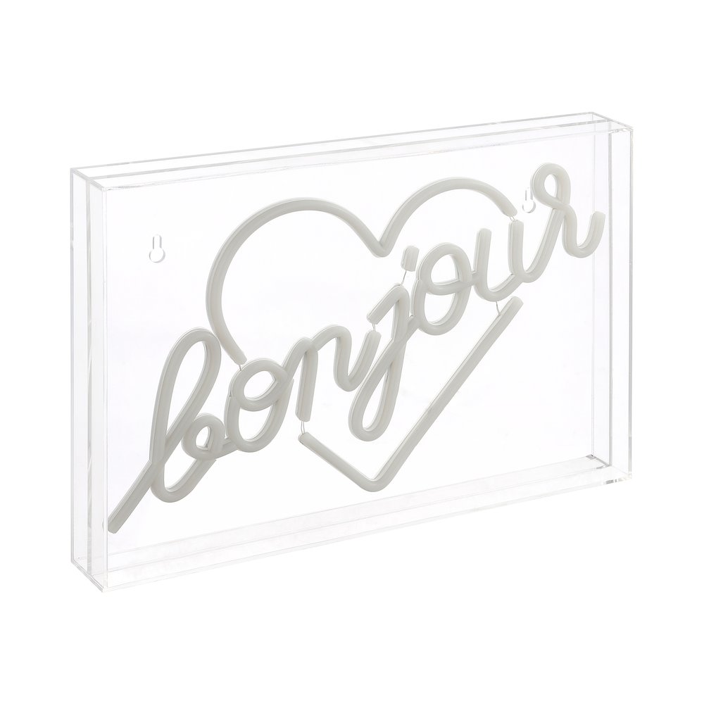 Bonjour Heart Contemporary Glam Acrylic Box Usb Operated Led Neon Light. Picture 1