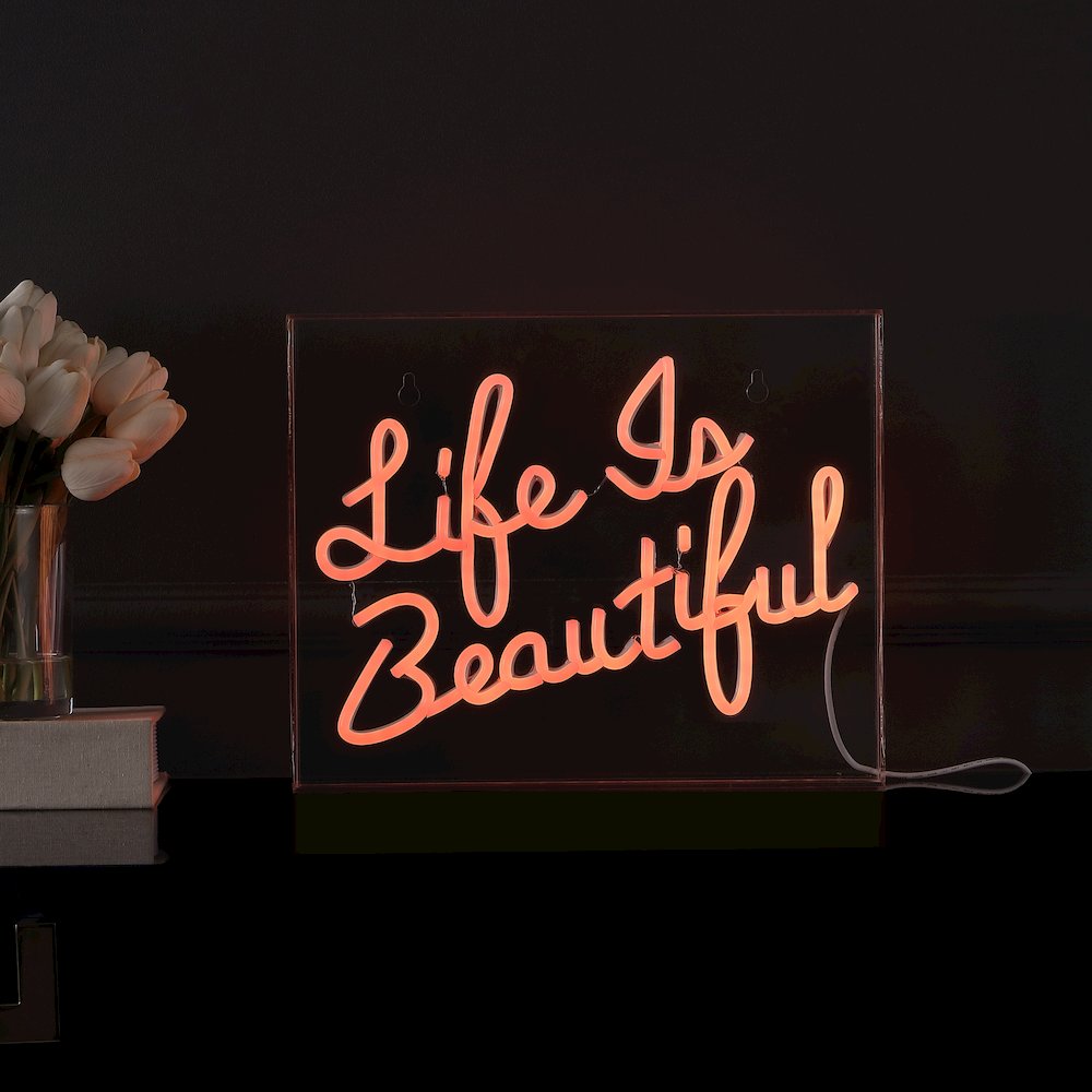 Life Is Beautiful Contemporary Glam Acrylic Box Usb Operated Led Neon Light. Picture 5