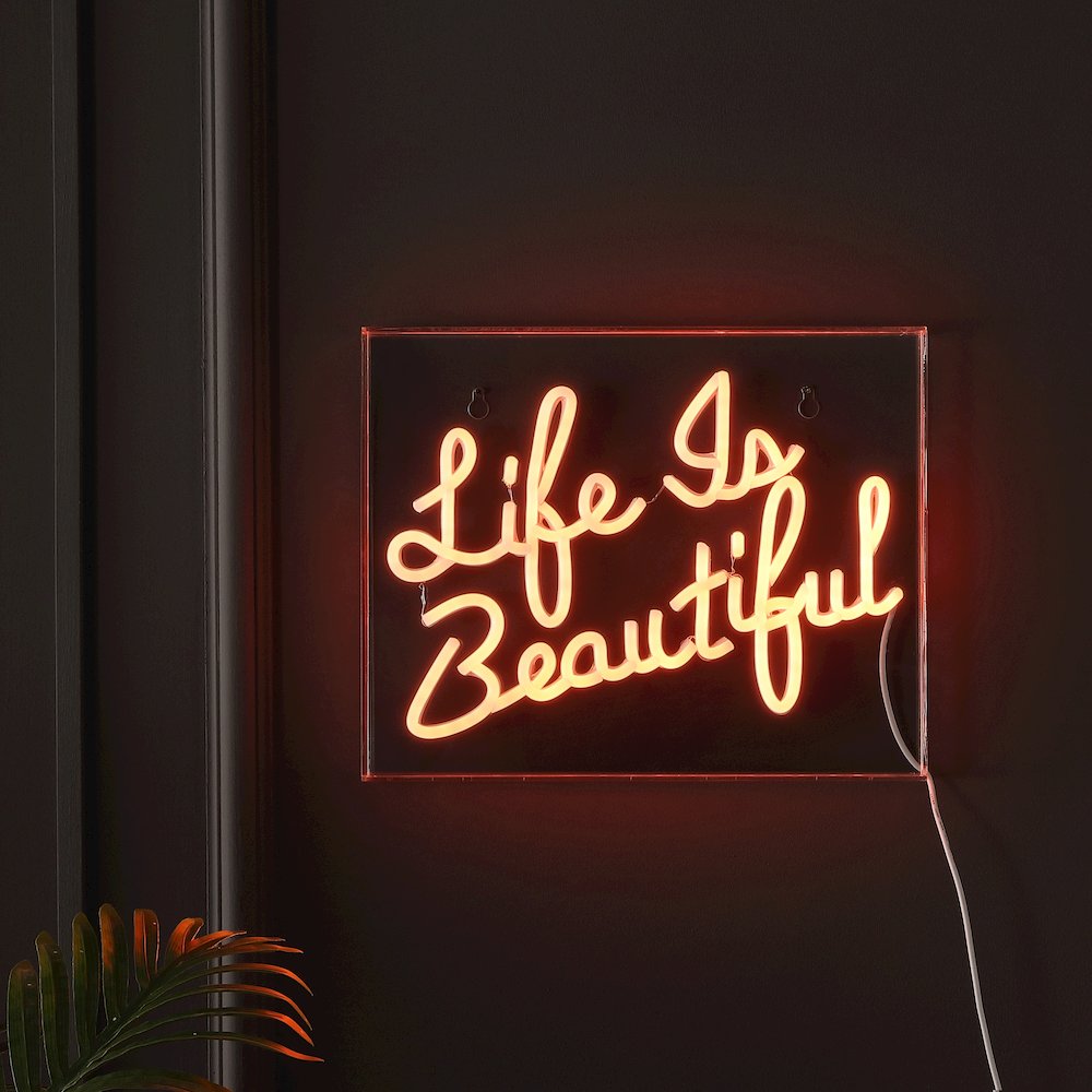 Life Is Beautiful Contemporary Glam Acrylic Box Usb Operated Led Neon Light. Picture 2