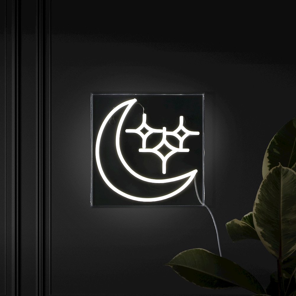 Starry Crescent Square Contemporary Glam Acrylic Box Usb Operated Led Neon Light. Picture 7