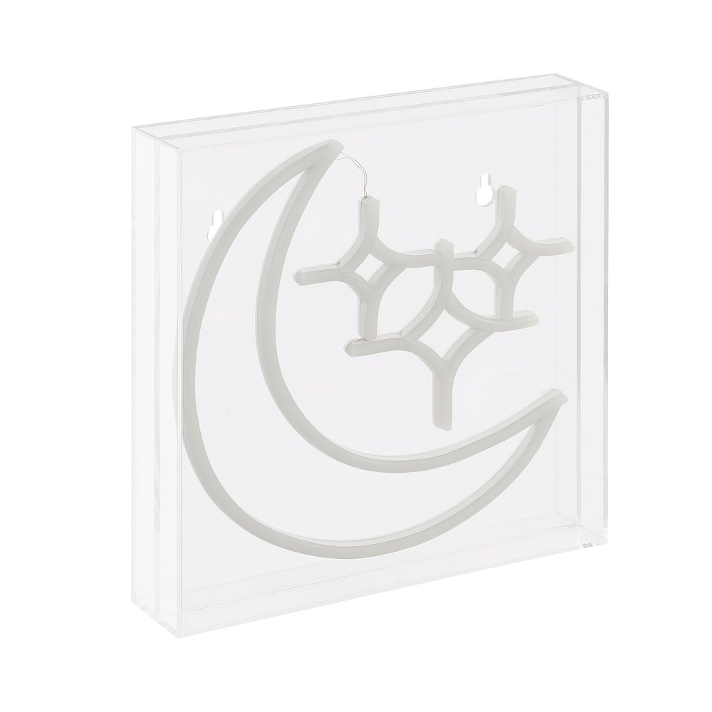 Starry Crescent Square Contemporary Glam Acrylic Box Usb Operated Led Neon Light. Picture 1