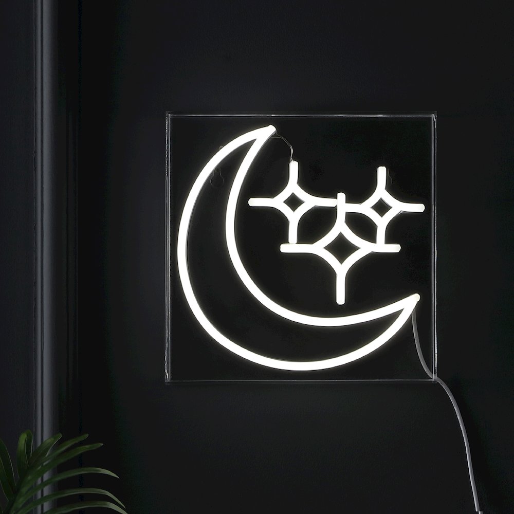 Starry Crescent Square Contemporary Glam Acrylic Box Usb Operated Led Neon Light. Picture 2
