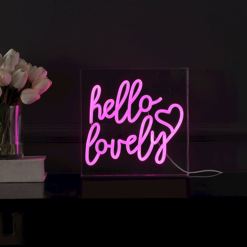 Hello Lovely Square Contemporary Glam Acrylic Box Usb Operated Led Neon Light. Picture 5