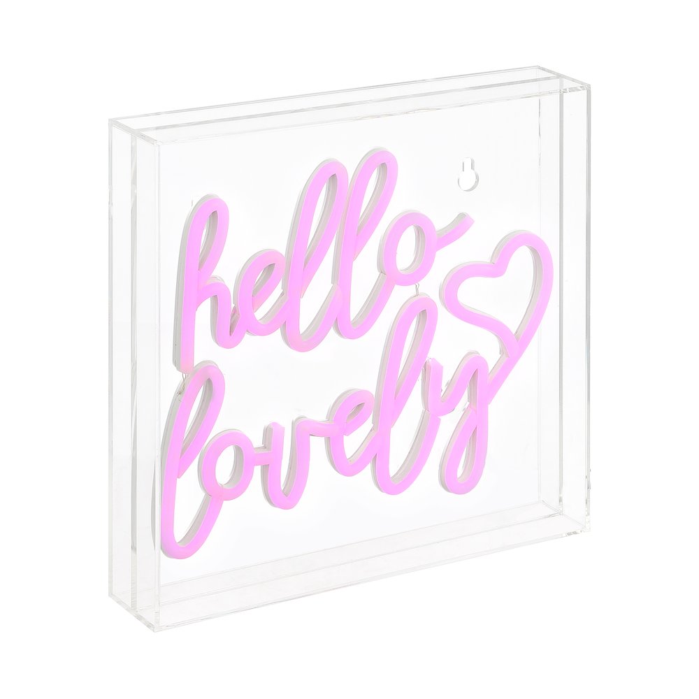 Hello Lovely Square Contemporary Glam Acrylic Box Usb Operated Led Neon Light. Picture 4