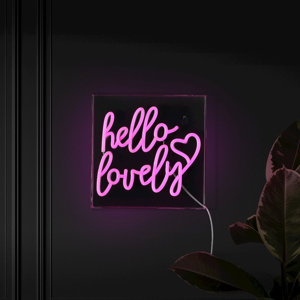 Hello Lovely Square Contemporary Glam Acrylic Box Usb Operated Led Neon Light. Picture 7