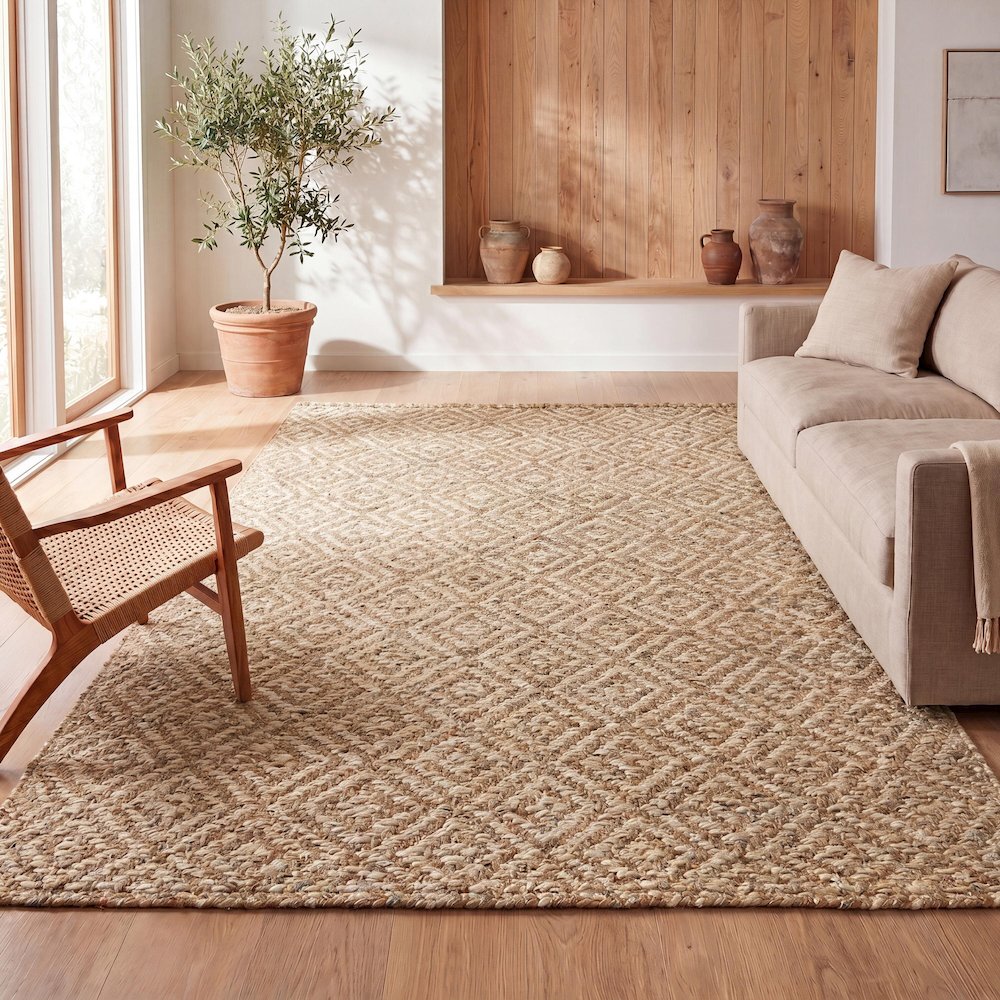 Hira Hand Woven Diamond Chunky Jute Area Rug. Picture 11