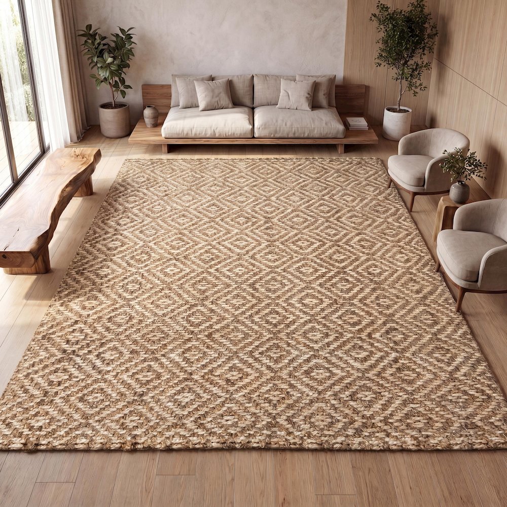 Hira Hand Woven Diamond Chunky Jute Area Rug. Picture 12