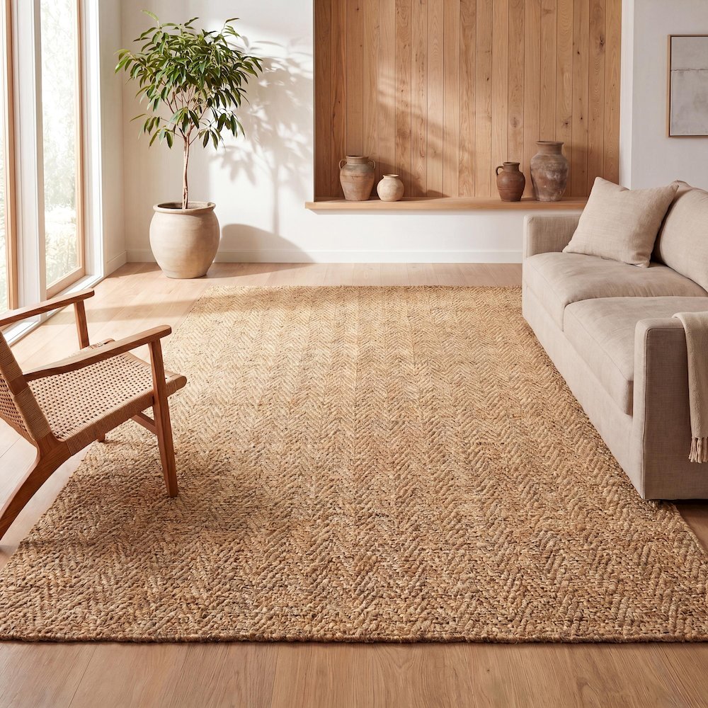 Espina Hand Woven Herringbone Chunky Jute Area Rug. Picture 11