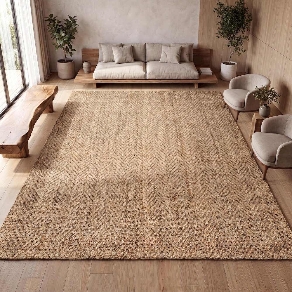 Espina Hand Woven Herringbone Chunky Jute Area Rug. Picture 12