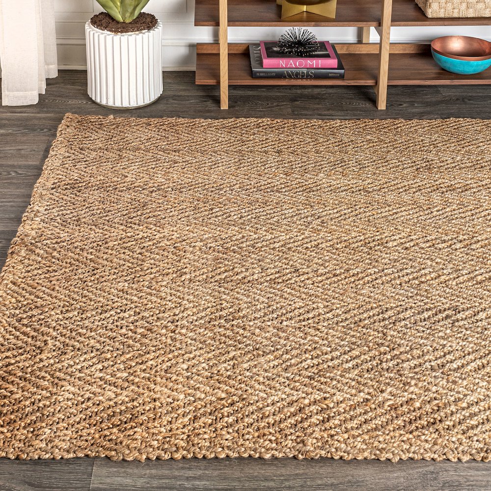 Espina Hand Woven Herringbone Chunky Jute Area Rug. Picture 3