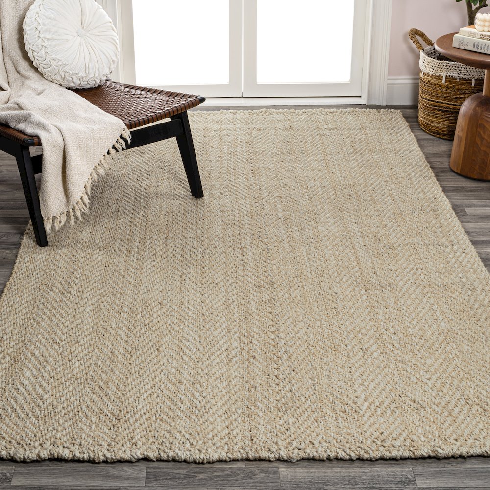 Espina Hand Woven Herringbone Chunky Jute Area Rug. Picture 2