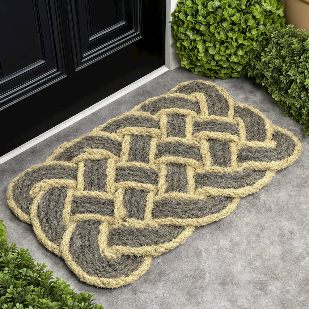 Scalloped Basketweave Coir Gray/Bleach 18 in. x 30 in. Indoor/Outdoor DoorMat. Picture 3