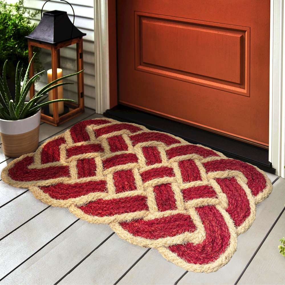 Scalloped Basketweave Coir Red/Bleach 18 in. x 30 in. Indoor/Outdoor DoorMat. Picture 4
