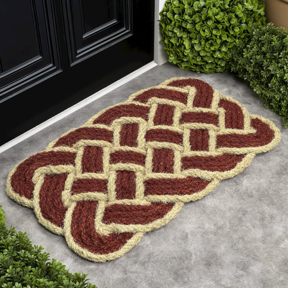 Scalloped Basketweave Coir Red/Bleach 18 in. x 30 in. Indoor/Outdoor DoorMat. Picture 3