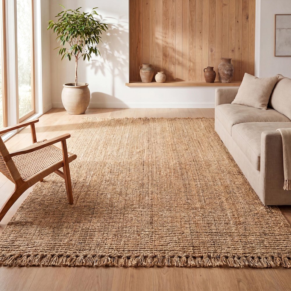 Pata Hand Woven Chunky Jute With Fringe Area Rug. Picture 10