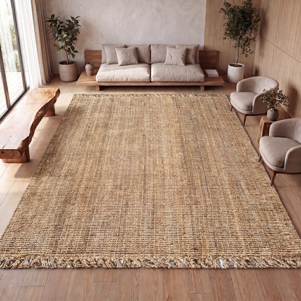 Pata Hand Woven Chunky Jute With Fringe Area Rug. Picture 11