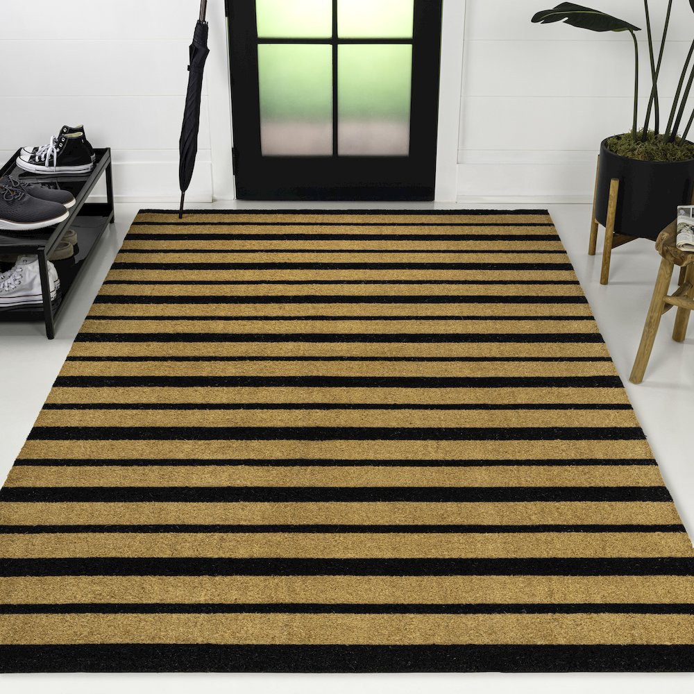 Ticking Stripe Coir Natural/Black 3 ft. x 5 ft. Indoor/Outdoor Area Rug. Picture 5