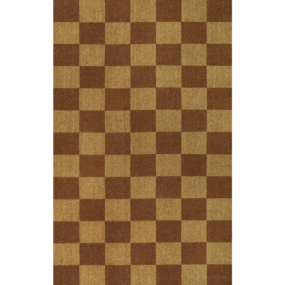 Farmhouse Checkered Coir Natural/Red 3 ft. x 5 ft. Indoor/Outdoor Area Rug. Picture 1