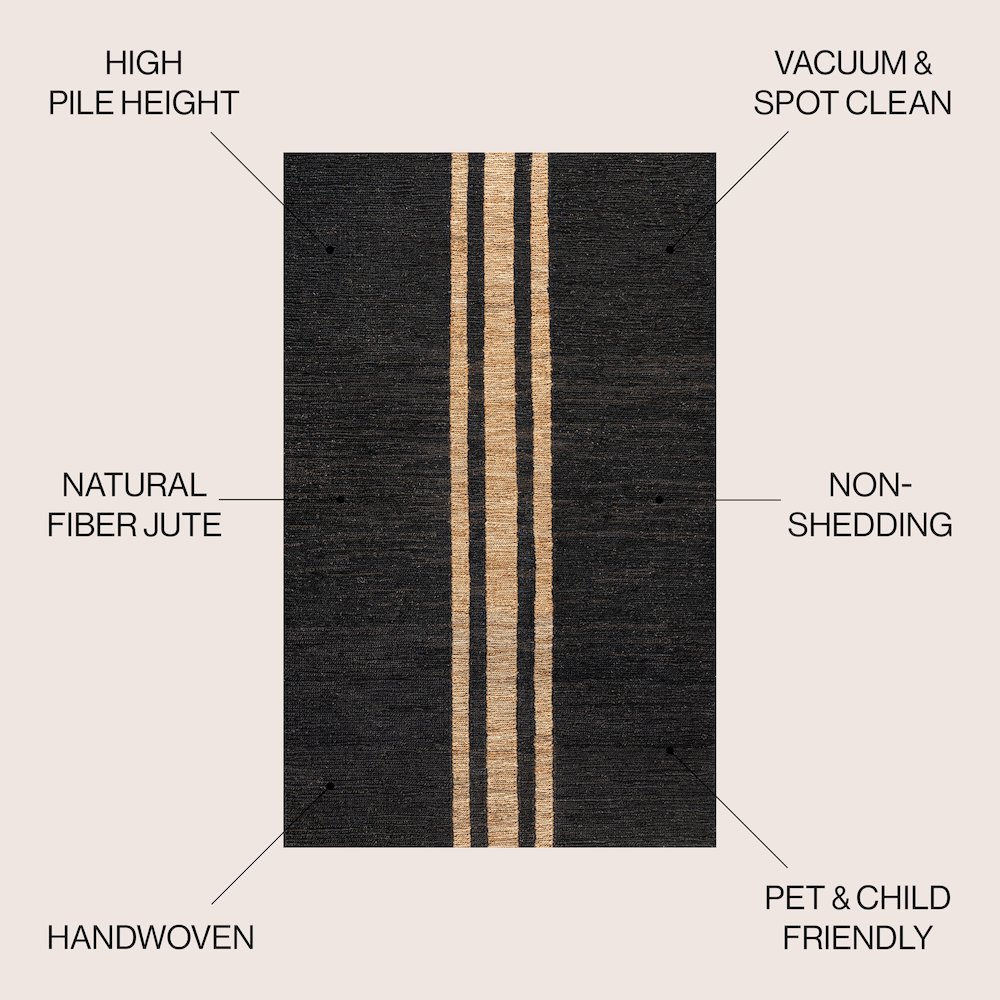 Olivier Rustic Farmhouse Wide Ticking Stripe Jute Area Rug. Picture 4