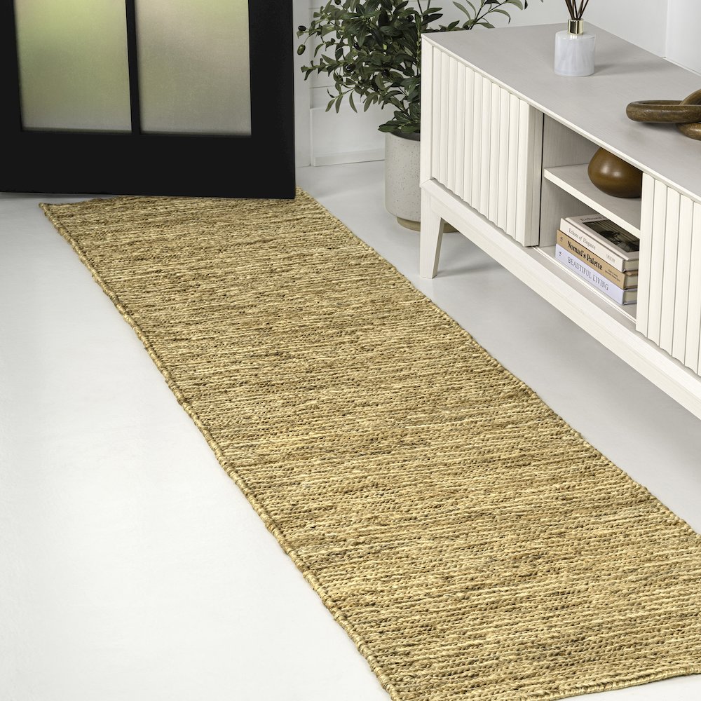 Griffin Rustic Farmhouse Woven Jute Solid Natural 2 ft. x 8 ft. Runner Rug. Picture 2