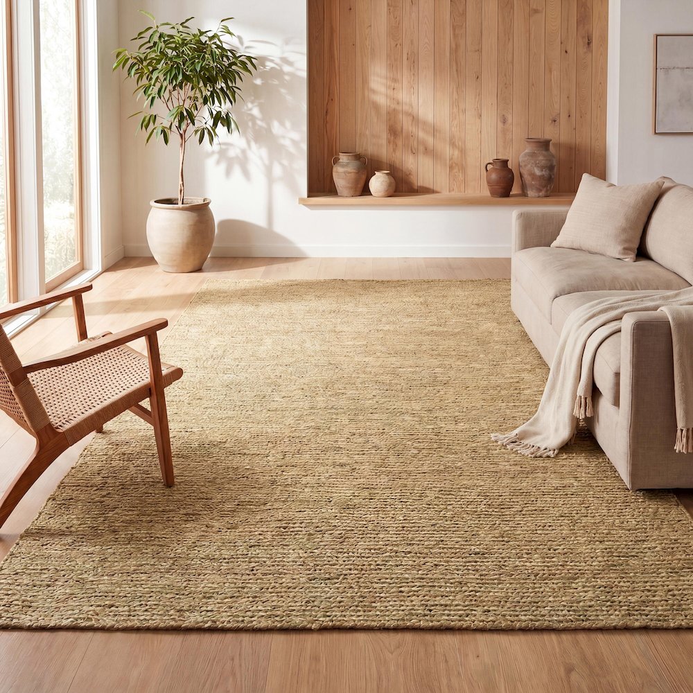 Griffin Rustic Farmhouse Woven Jute Solid Natural 5 ft. x 8 ft. Area Rug. Picture 8