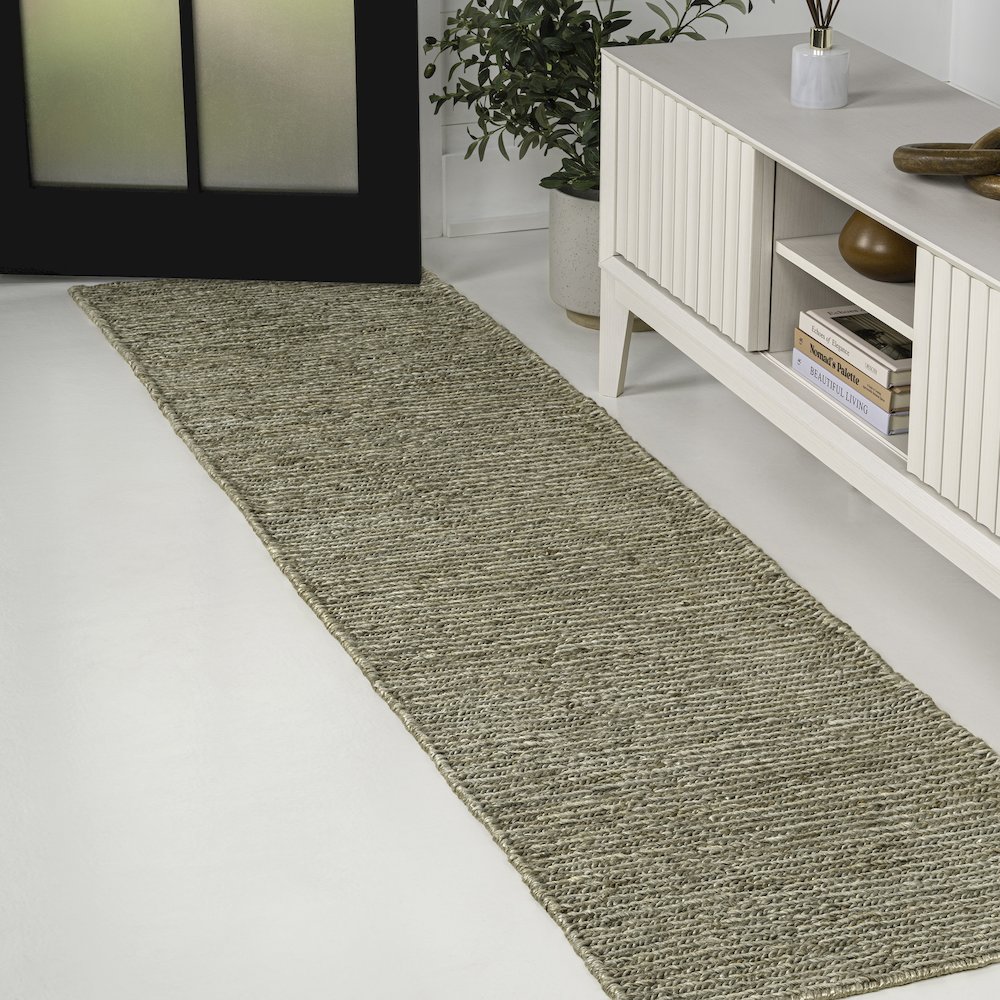 Griffin Rustic Farmhouse Woven Jute Solid Gray 2 ft. x 8 ft. Runner Rug. Picture 2